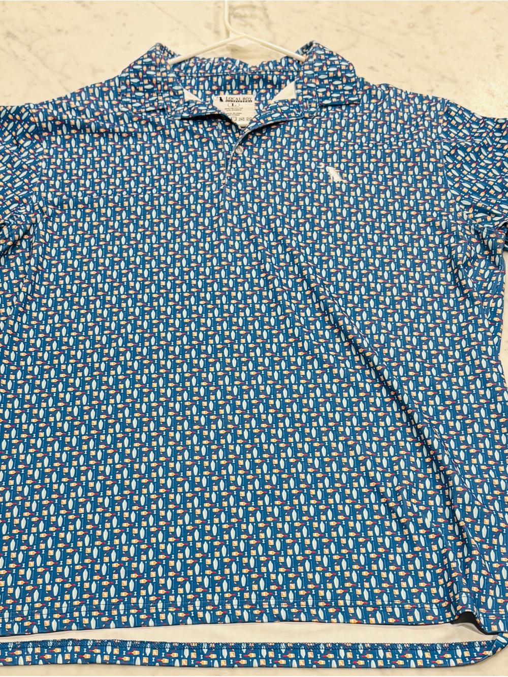 Local Boy Outfitters, Stretch Polo, NWOT, size Large, Blue/White/Yellow